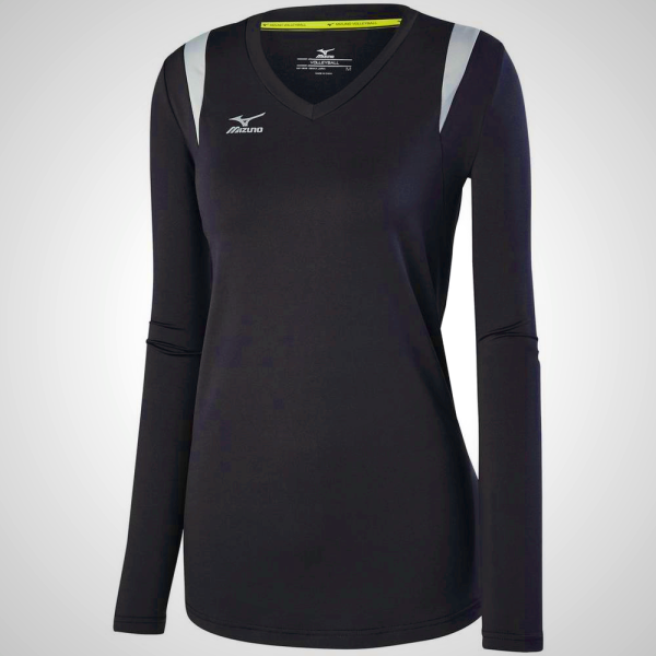 Black/Silver Mizuno Balboa 5.0 Long Sleeve Volleyball Jersey for Women | 43762-KLJN