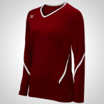 Burgundy/White Mizuno Techno Generation Long Sleeve Volleyball Jersey for Women | 64018-AEKW