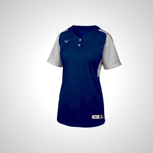 Navy/Grey Mizuno Aerolite 2-Button Softball Jersey for Women | 89362-XCEF