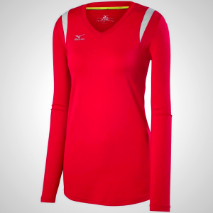 Mizuno Balboa 5.0 Long Sleeve Volleyball Jersey for Women - Red/Silver/Grey | 79503-ZIQT