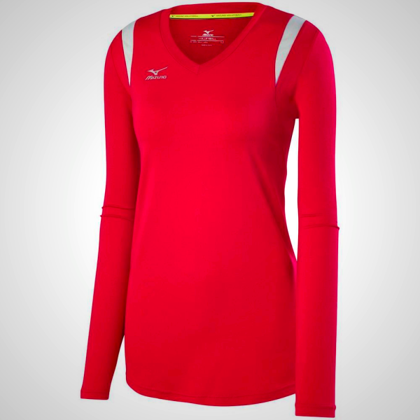 Mizuno Balboa 5.0 Long Sleeve Volleyball Jersey for Women - Red/Silver/Grey | 79503-ZIQT