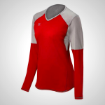 Mizuno Women's Volleyball Jersey - Red/Silver/Grey Techno VI Long Sleeve