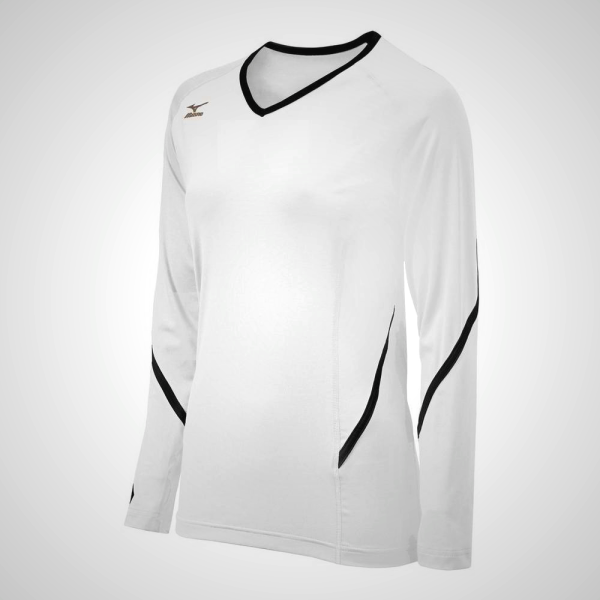 Mizuno Women's Volleyball Jersey - White/Black Long Sleeve 74816-HFKD
