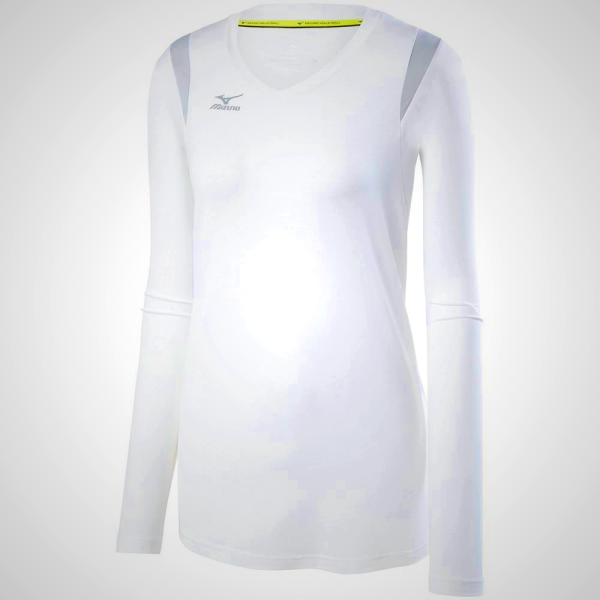 Mizuno Balboa 5.0 Long Sleeve Volleyball Jersey for Women - White/Silver