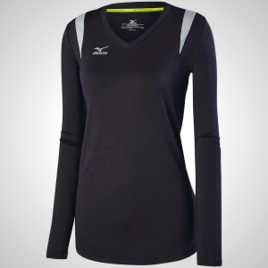 Black/Silver Mizuno Balboa 5.0 Long Sleeve Volleyball Jersey for Women | 43762-KLJN