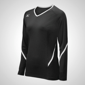 Black/White Mizuno Techno Generation Long Sleeve Volleyball Jersey for Women | 69452-DHMW