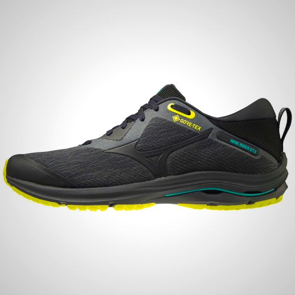 Mizuno Wave Rider GTX 2 Trail Running Shoes - Dark Grey/Black/Yellow