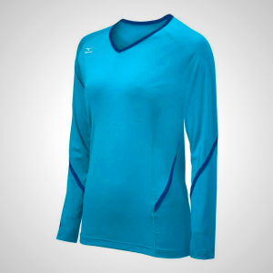 Light Blue/Navy Mizuno Techno Generation Long Sleeve Volleyball Jersey for Women | 20841-VGPK