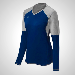 Navy/Silver Mizuno Techno VI Long Sleeve Volleyball Jersey for Women | 15649-NBQZ