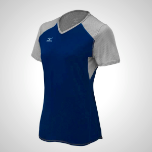 Navy/Silver Mizuno Techno VI Short Sleeve Volleyball Jersey for Women | 65341-QTPY